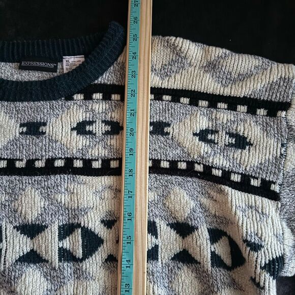 VNTG Expressions Mens Chunky 3D Knit Sweater Size XL 90s Cosby Biggie Coogi RARE - Picture 7 of 10